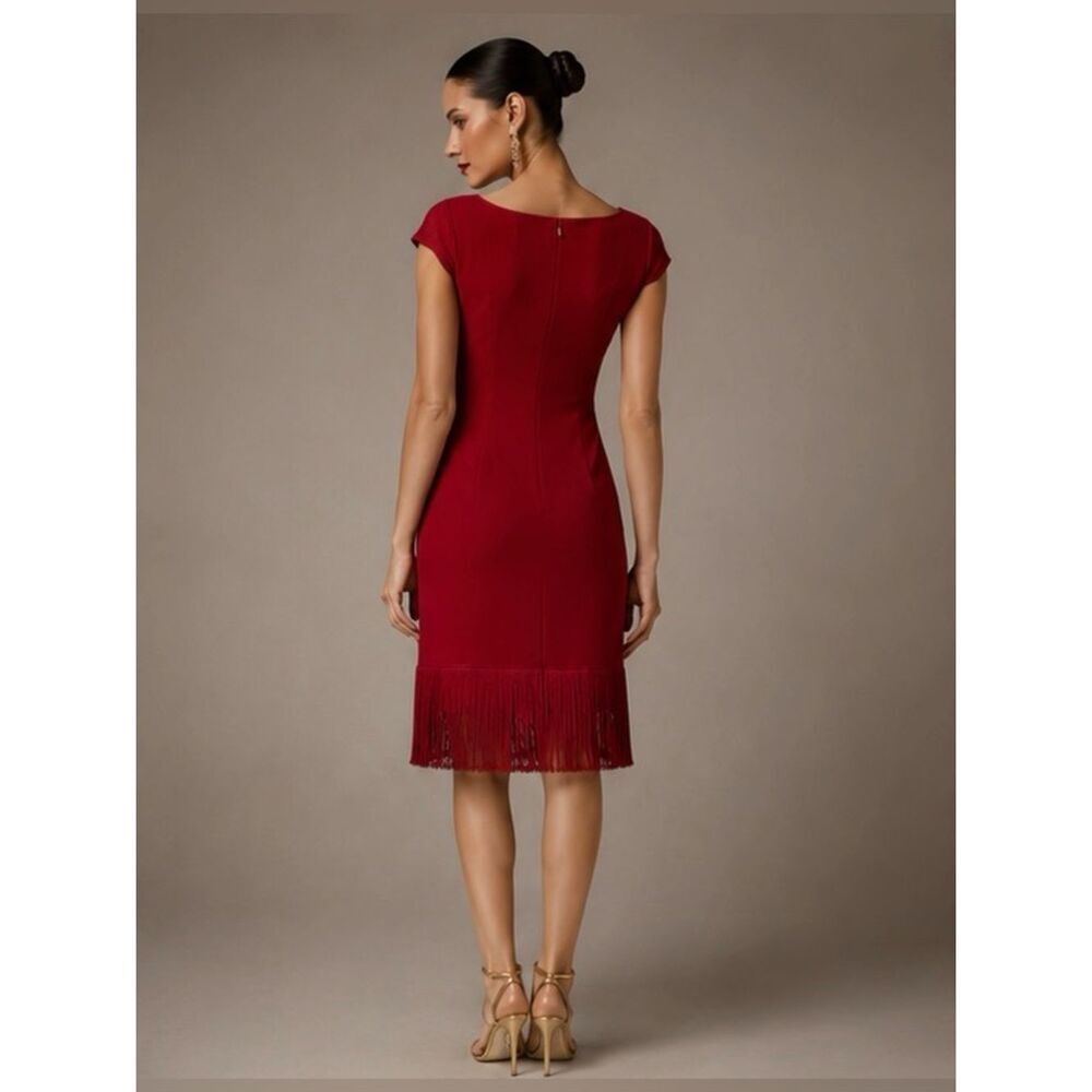 Marchesa Notte Silk pensil dress with fringe detail - Picture 3 of 8
